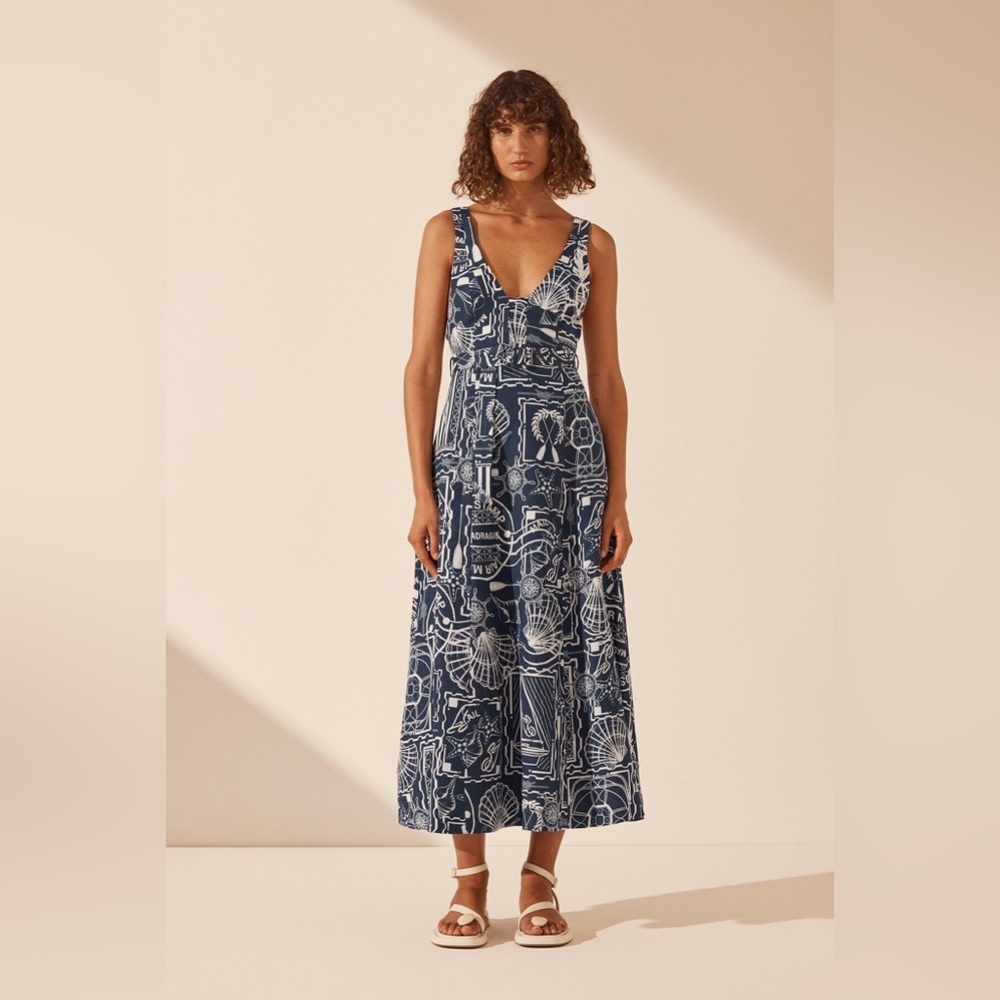 New Shona Joy AMELIE Blue Belted Dress Open Back